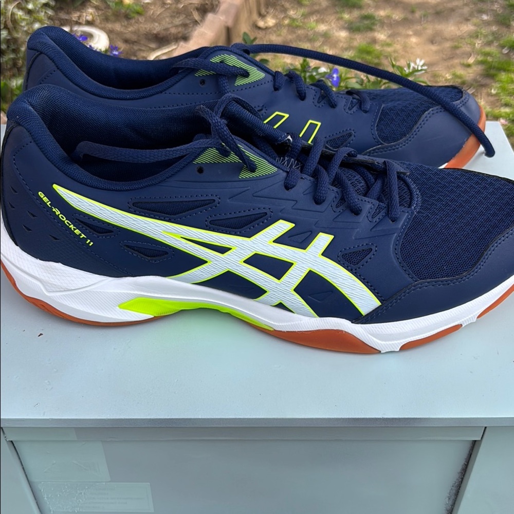ASICS Men's Navy and Neon Green Shoes